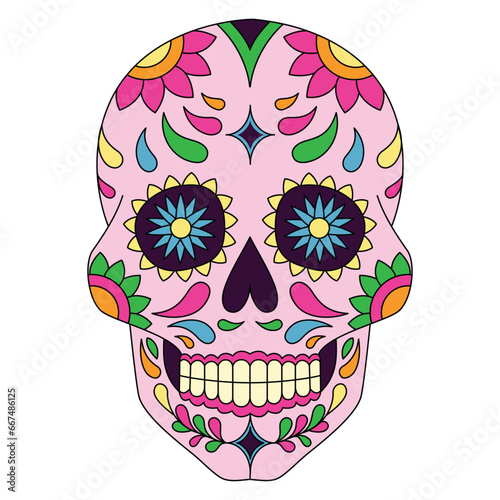 Mexican sugar skull isolated vector with flowers decoration for Day of the Dead on white background art 1 photo