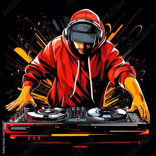 DJ Artistic Style Painting Drawing Vector Style Illustration DJ Station Cartoon Style 