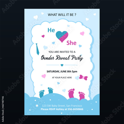 Gender Reveal Party Invitation Card Vector Illustration
