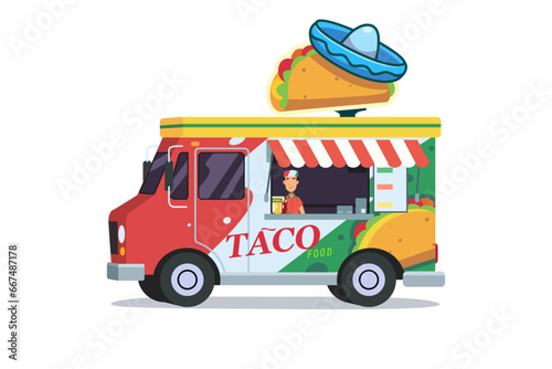 Taco Food Truck Vendor Vector Illustration