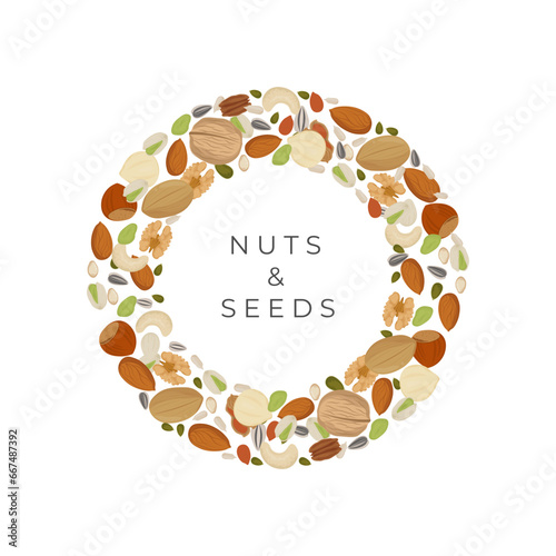 logo illustration dry nuts and seeds circle background