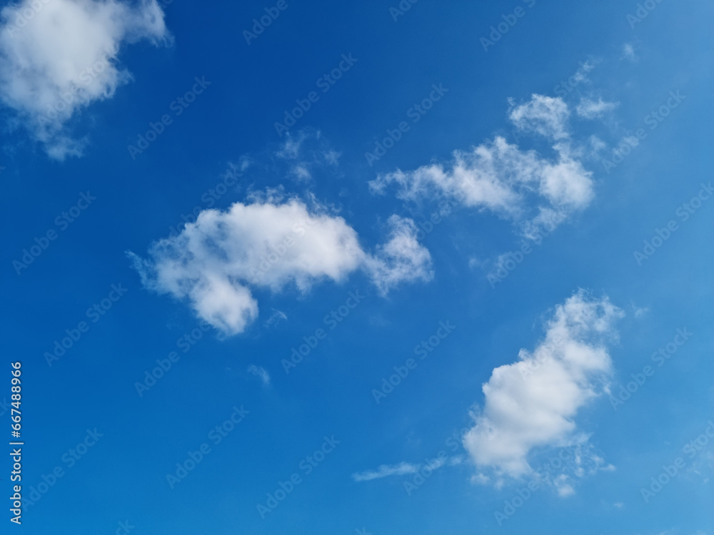 
Clear blue sky and clouds.