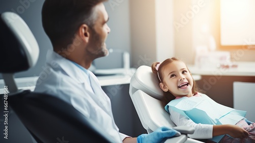 Happy little girl after checking with dentist 