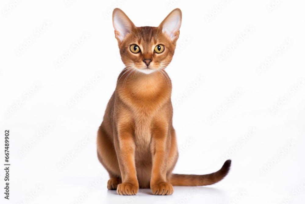 Abyssinian cat on white background,