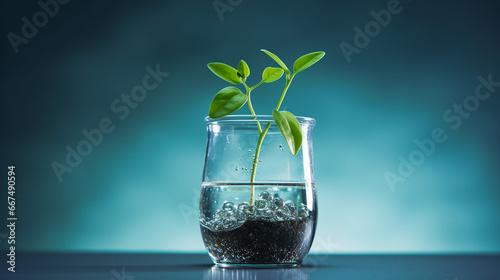 Green plant sprout and tube. Biotechnology concept background