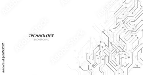 Black circuit diagram on white background. High-tech circuit board connection system.Vector abstract technology on white background.