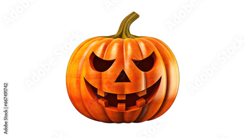 realistic halloween jack-o'-lantern with sharp teeth and evil eyes, isolated on transparant background. perfect for october festivities and themes