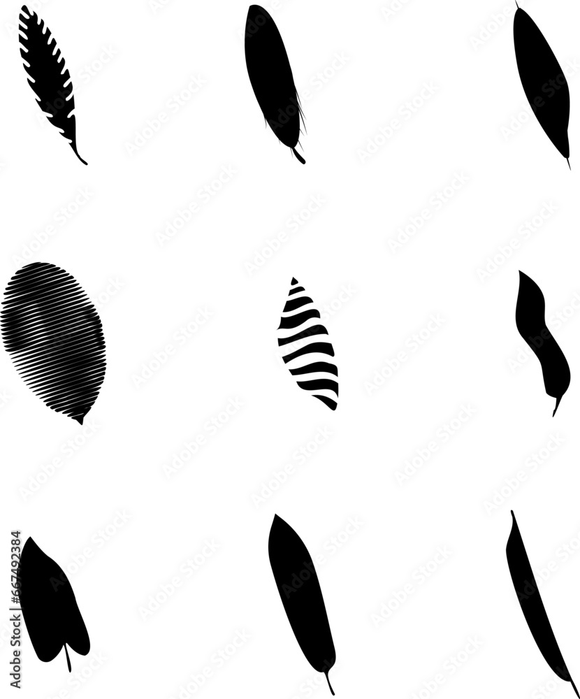Fototapeta premium Set of black doodle silhouettes of tropical leaves palm, trees. Vector illustration