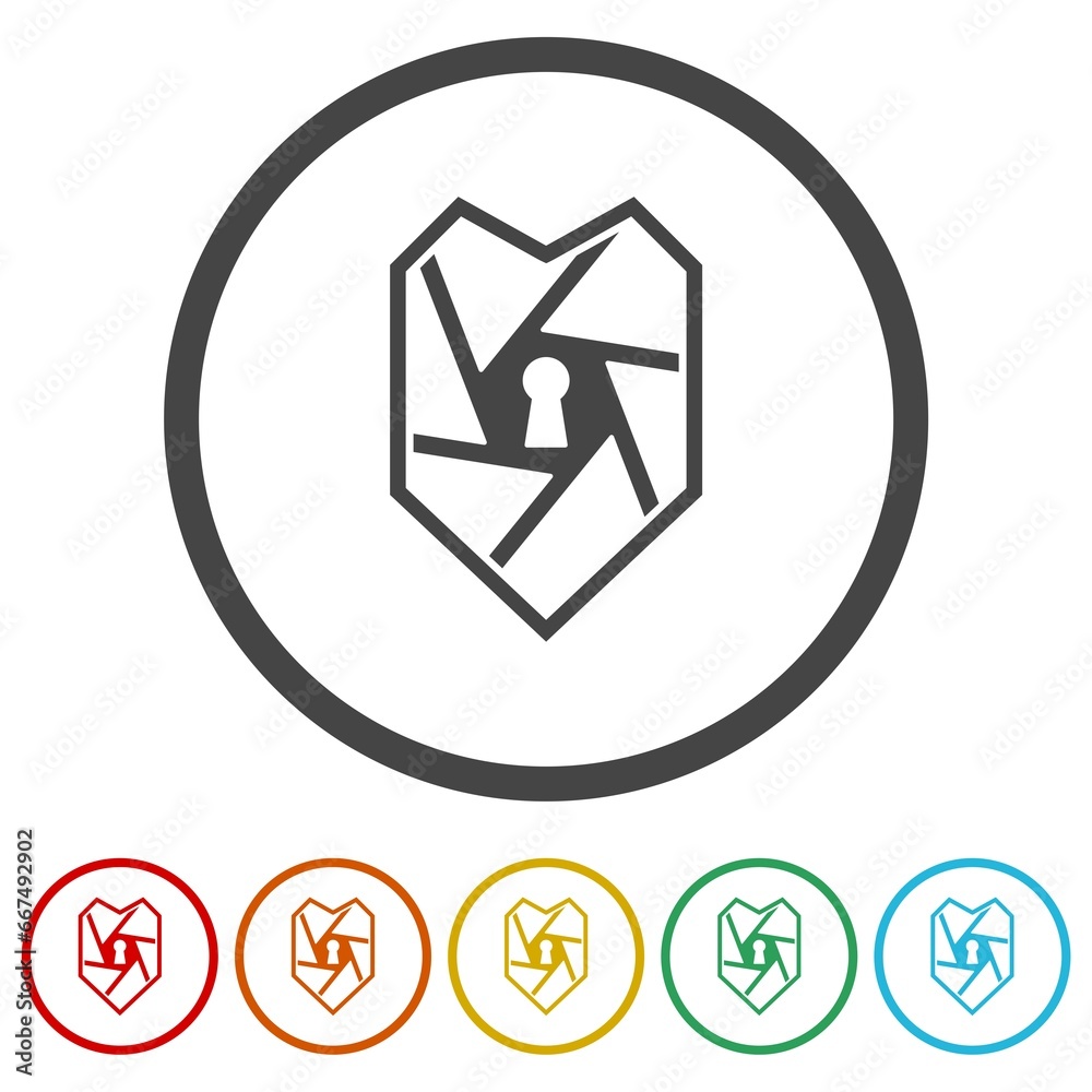 Security Camera with Shield Icon. Set icons in color circle buttons Security Camera with Shield Icon. Set icons in color circle buttons