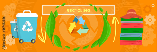 Recycling clothes. Vector illustration. Recycling clothes is effective way to reduce waste Clothes play significant role in promoting ecological awareness Reuse and recycle old garments to contribute