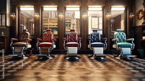 Image displaying row of barber shop chairs photo