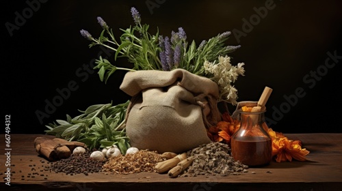 herbal medicine in mortar a...