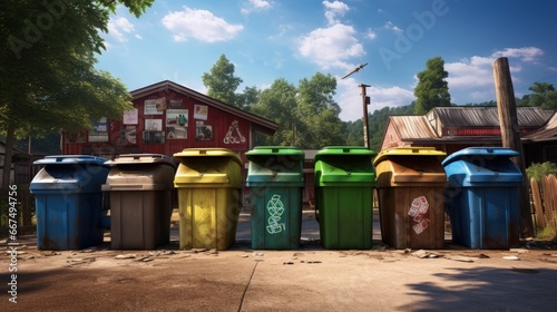 Mixed recycling containers for household garbage at local dumping area