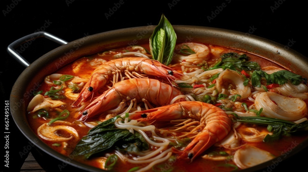 Korean style seafood noodle soup Jjamppong Korean style seafood noodle soup Jjamppong