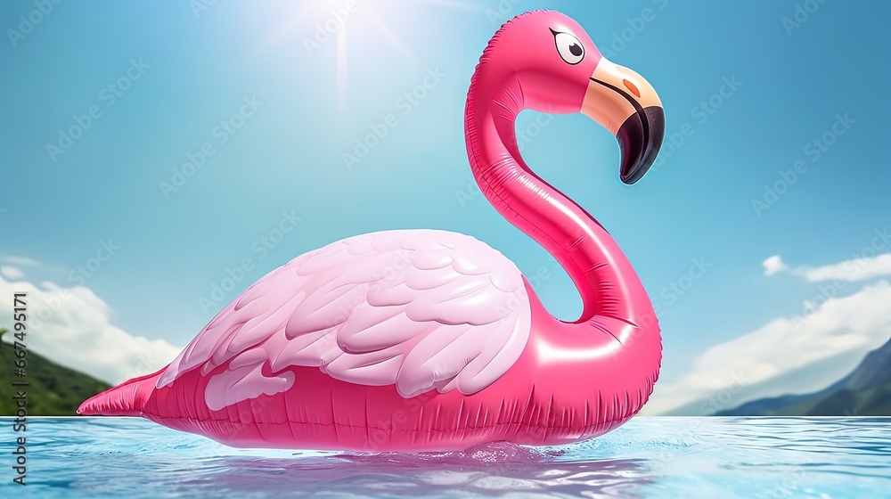 Fototapeta premium Isolated pink flamingo pool toy for kids perfect for summer fun on the beach
