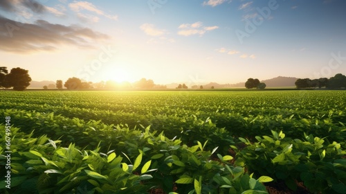 Morning soy agriculture in a field
