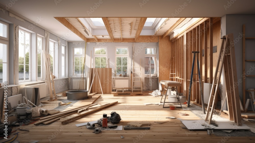 Incomplete home interior remodeling or building - obrazy, fototapety, plakaty 