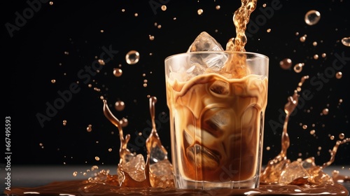 Making iced coffee by addin...