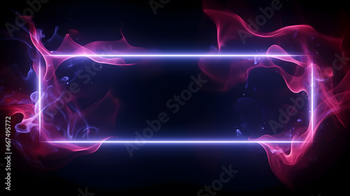 abstract glowing neon square frame with smoke on dark background