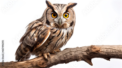 owl sitting on a tree branch on white background forest bird isolated on white background © Muhammad