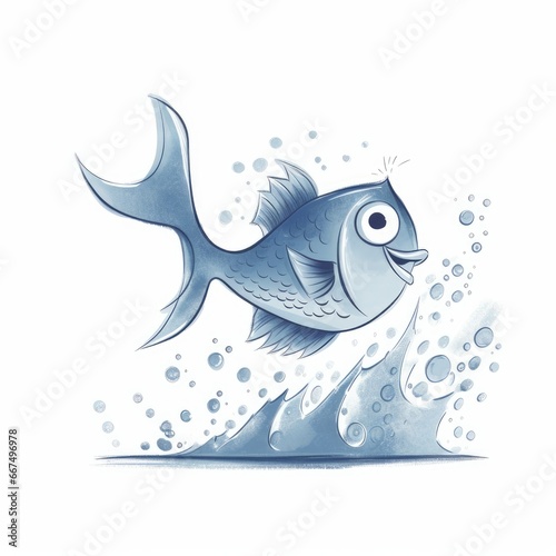 Cartoon a fish swimming against the current on white background. AI generated