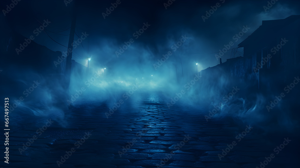 blue smoke over Empty dark city street
