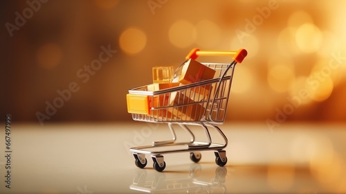 shopping cart with gift box and copy space 