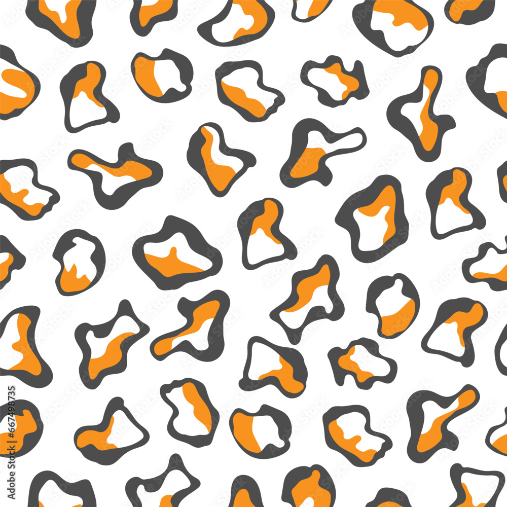 Obraz premium Seamless abstract pattern with black and orange spots of different shapes for textures, textiles and simple backgrounds