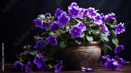 a Potted Plant Adorned with Beautiful Violet Flowers,