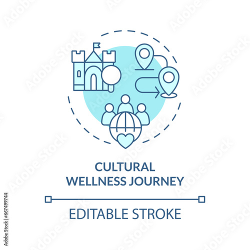 2D editable blue cultural wellness journey icon, simple isolated monochromatic vector, medical tourism thin line illustration.
