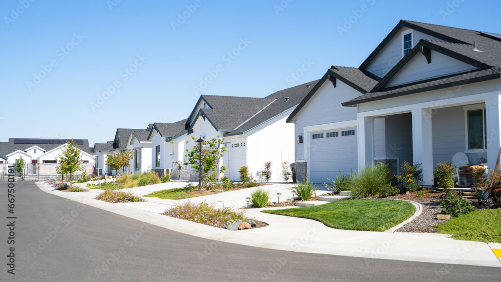 Row of Single Story Homes on a Sunny day Row of Single Story Homes on a Sunny day