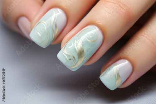 Beautiful nail paint design or art in light blue color photo