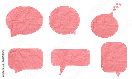 Paper stickers, callouts, scrapbooking. pink dialogue, on a white background.