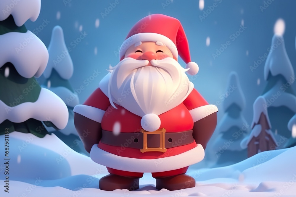 3D illustration of Santa claus in snowy winter background 3D illustration of Santa claus in snowy winter background