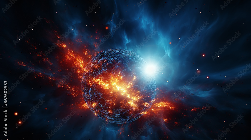 Fototapeta premium supernova, explosion of a star in deep space, astronomy phenomenon, fictional graphics