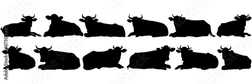 Cow bull farm animals silhouettes set, large pack of vector silhouette design, isolated white background