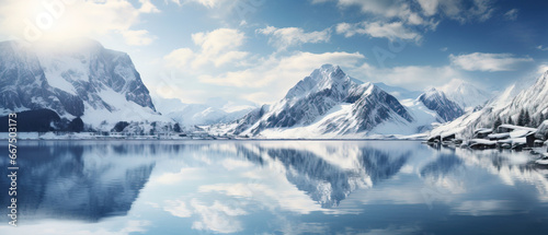 winter landscape frozen lake in the mountains, reflection  © Uwe