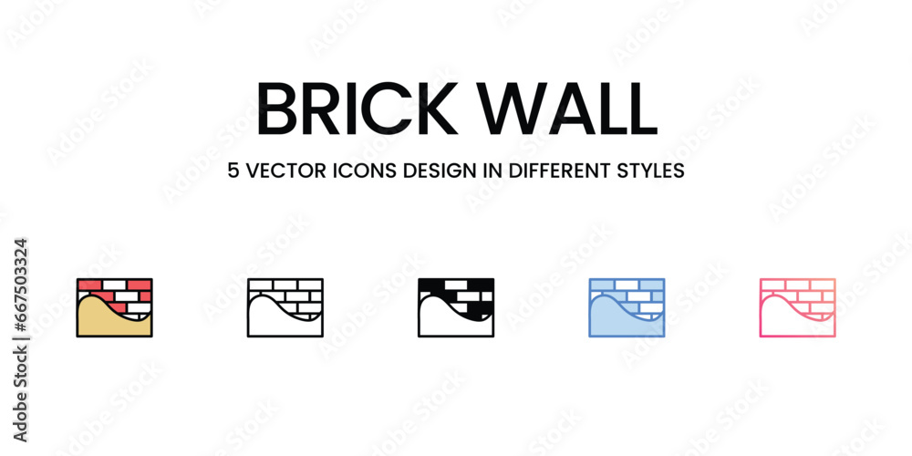 Brick Wall icons set, colorline, glyph, outline, gradinet line, icon vector stock illustration isolate white background.