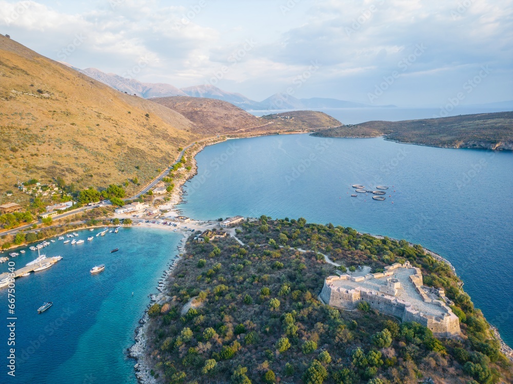 Panoramic Aerial View of Porto Palermo Bay and Fortress, Albania