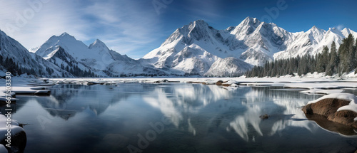 winter landscape frozen lake in the mountains, reflection  © Uwe