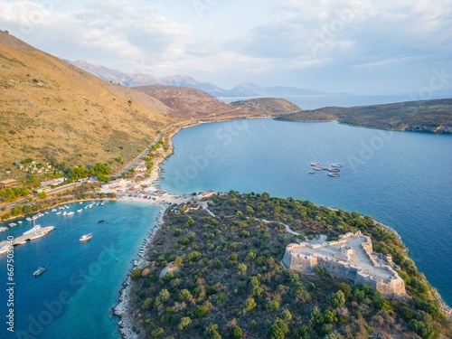 Panoramic Aerial View of Porto Palermo Bay and Fortress, Albania photo