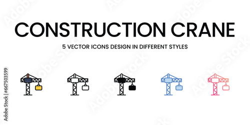 Construction Crane icons set, colorline, glyph, outline, gradinet line, icon vector stock illustration isolate white background.