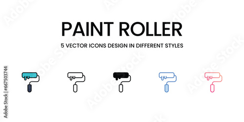 Paint Roller icons set, colorline, glyph, outline, gradinet line, icon vector stock illustration isolate white background.