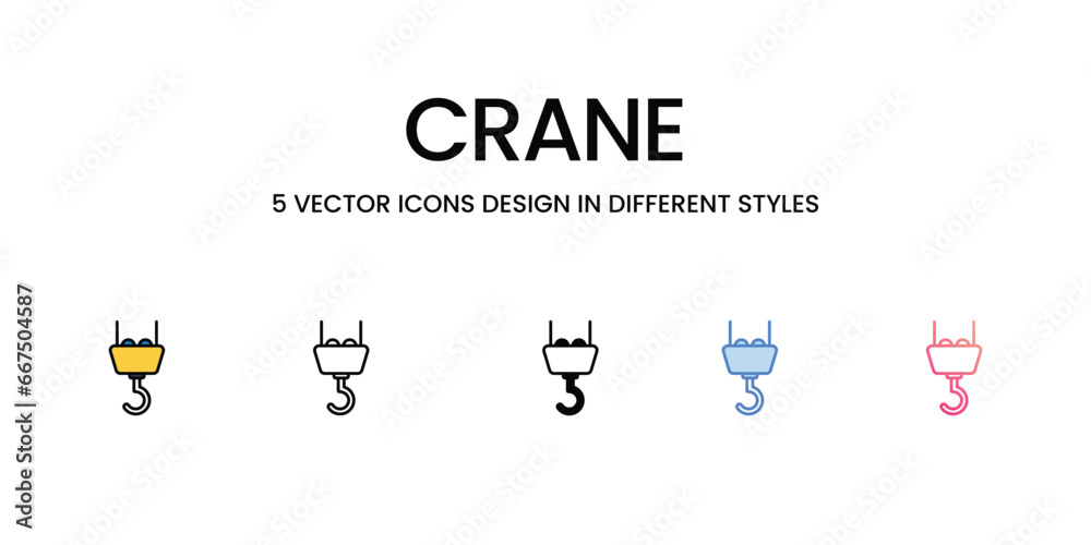Crane icons set, colorline, glyph, outline, gradinet line, icon vector stock illustration isolate white background.