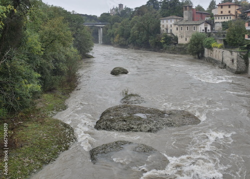 Swollen river Brembo in Brembate, Lombardy, Italy