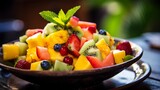 Macro Shot of Fresh Fruit Salad Served at a Tropical Restaurant,