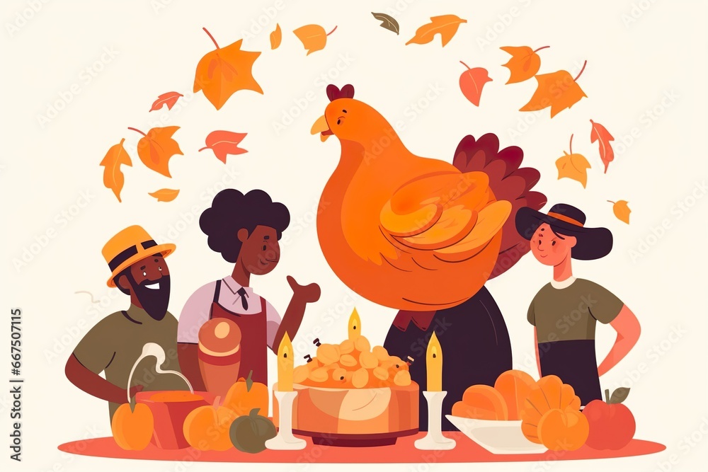 Obraz premium Thanksgiving illustration background turkey with food 