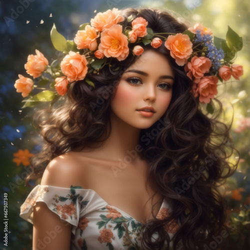 attractive girl with flowers