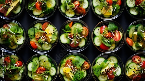 Overhead Shot of Nutritious Cucumber Vegetable Salads,