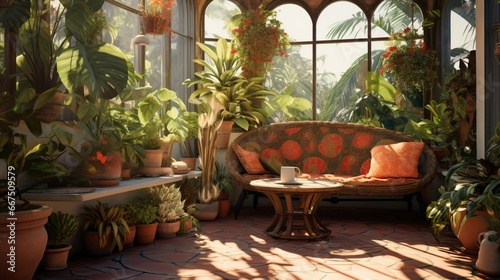 Sun-Kissed Corner Adorned with Lush Pot Plants, Creating a Peaceful Retreat, © Pretty Panda